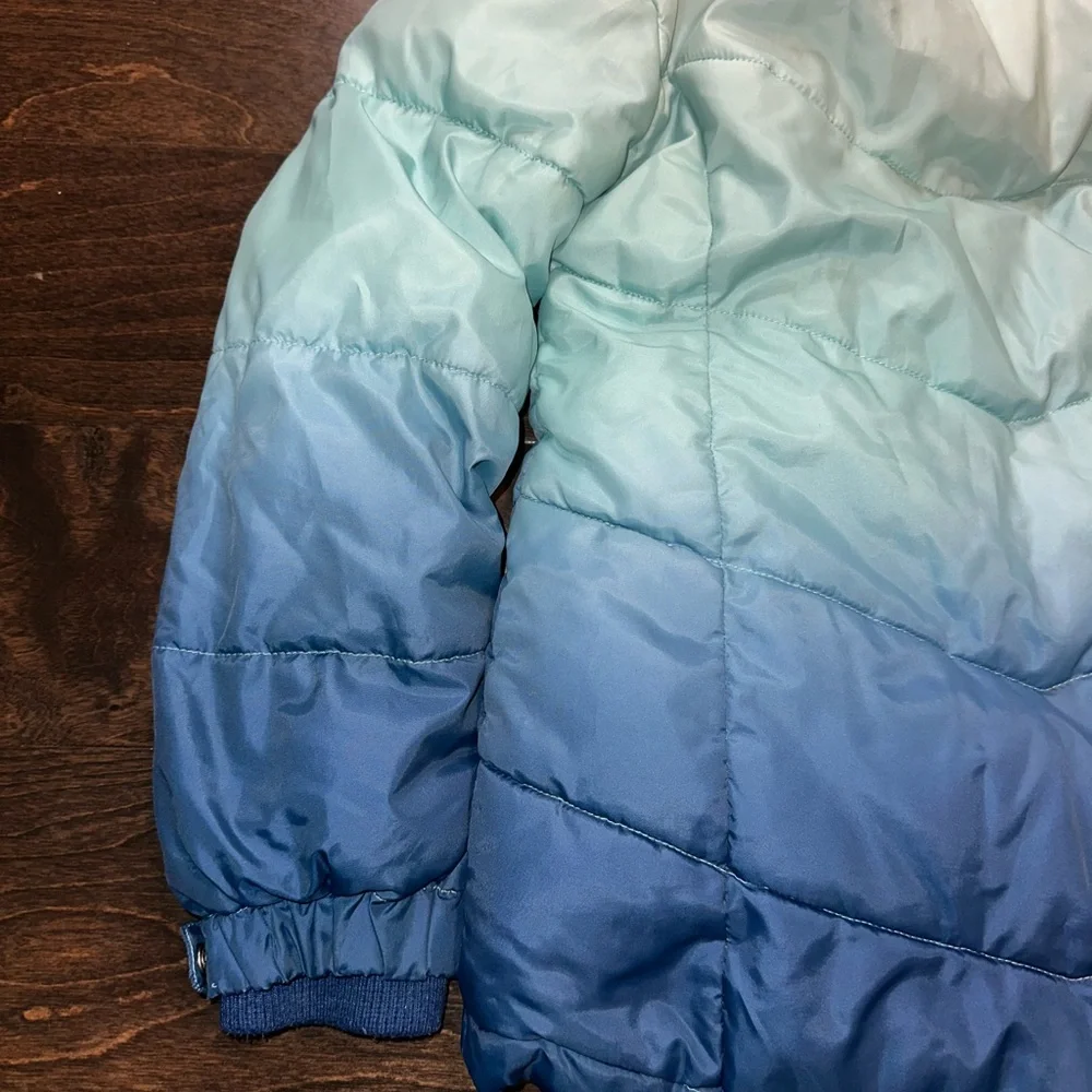 Justice Aqua Mist Gradient Ombré Blue Puffer Jacket Coat Girls Size 6/7